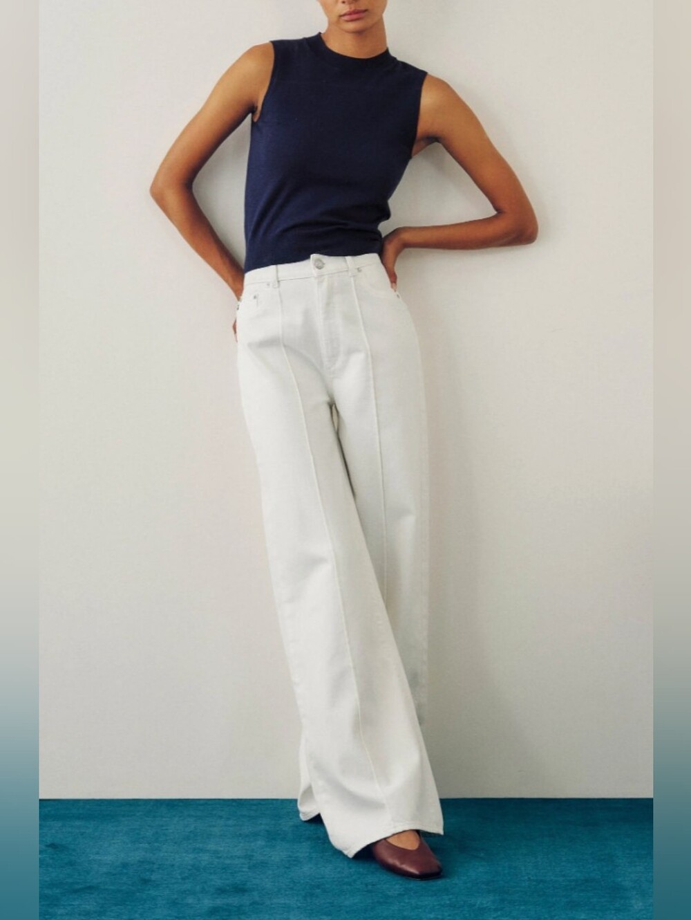 DL1961 Hepburn Wide Leg High Rise White Pintuck Jeans